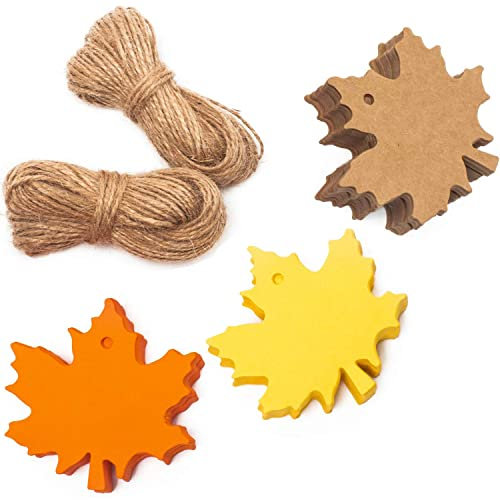 Hsthe Sea Lot de 150 étiquettes cadeaux en papier avec ficelle de jute naturelle pour l'automne, l'Action de grâce, le mariage, les cadeaux artisanaux - 3 couleurs
