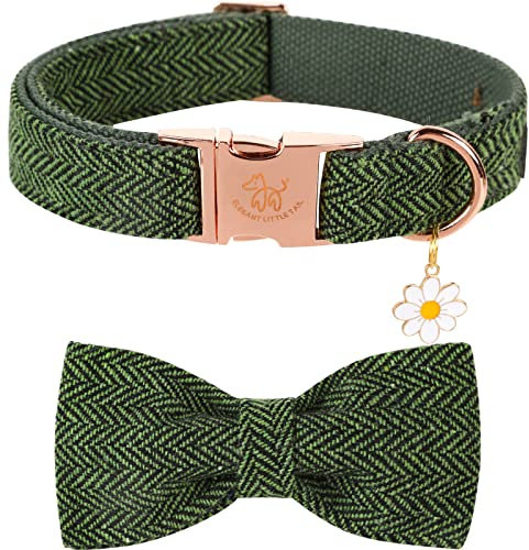 Elegant Little Tail Weihnachts-Hundehalsband Mit Schleife - Herringbone Grün Langlebiges Fliege-Halsband für Mittelgroße Hunde