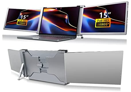 Monitor Portatile per Laptop, Display IPS Full HD 1080P da 15, Estensore Schermo Doppio Triplo Monitor, Schermo Triplo per Laptop da 15-17, Compatibile con Laptop, PC, Telefoni, per(Spazio grigio)