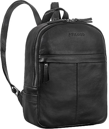 STILORD 'Ajanita' Damen Leder Rucksack Klein Vintage Frauen Daypack City Backpack Elegant Kleiner Lederrucksack Shopping Tagesrucksack Echtleder, Farbe:schwarz