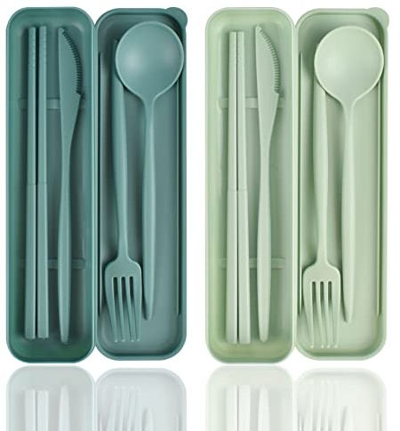 2 pièces couvert plastique reutilisable, kit couvert camping, vaisselle couverts pique nique, set couverts de table pour le voyage ou l'utilisation quotidienne