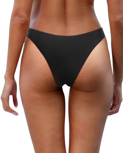 Aqua Eve Women Cheeky Bikini Bottom Brazilian High Cut Swim Bottom Low Rise Bathing Suit Bottom Black M