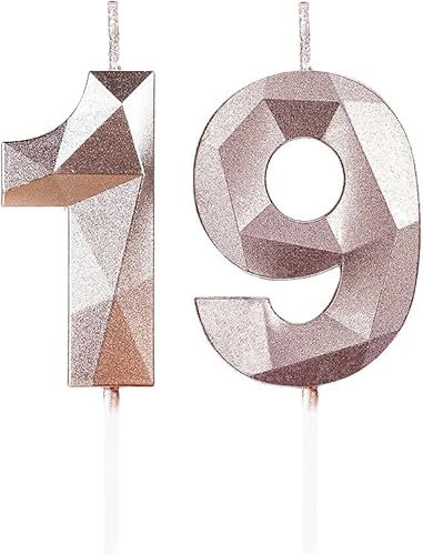 Yiran Geburtstagskerzen 19, 5cm Roségold - Tortendeko & Kuchendeko für Geburtstagsdeko