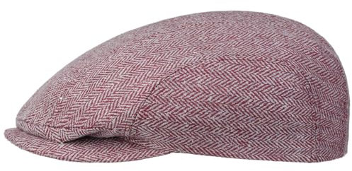 Stetson Herringbone Silk Driver Flatcap - Schirmmütze - Elegante Schiebermütze - Fischgrätmuster mit UV-Schutz 60 - Made in The EU - Unisex - Frühjahr bis Winter blau-rot 59 cm