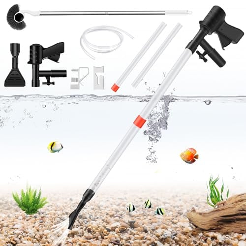 Aquarium Gravel Cleaner, Quick Water Changer, Gravel Vacuum for Aquarium,with Air-Pressing Button,Fish Tank Vacuum Gravel Cleaner Kit for Water Changing Sand Washing with Fish Tank Cleaning Brush