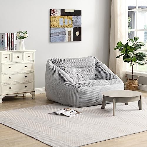 Home Deluxe - Sitzsack Cozy - Stoff: Samt Cord, Farbe: Hellgrau - Maße: 100 x 88 x 80 cm, inkl. Füllung I Sitzmöbel Bean Bag Sitzsäcke