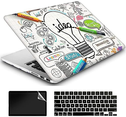 AMCJJ Custodia Rigida Compatibile con MacBook Air 13 Pollici 2017-2010 Release A1466/A1369,Plastica Case Cover & EU Tastiera Cover & Screen Protecto,Idea Bulb