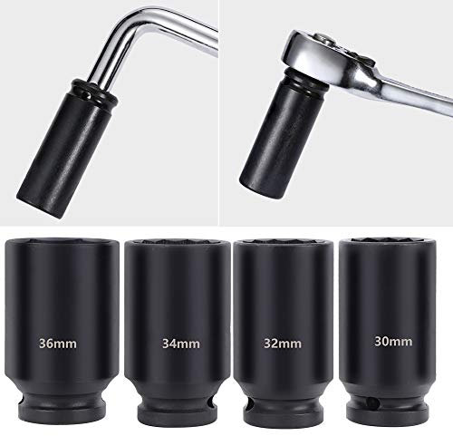 Douille à Chocs Double Hexagonale, 4 Pièces Douilles à Chocs à Haute dureté, Ensemble de Douilles à Chocs Profondes en Acier au Chrome-molybdène Double Hexagonale 1 2 Pouces,