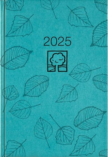 Zettler - Wochenbuch 2025 türkis, 14,6x21cm, Taschenkalender mit 128 Seiten im Kartoneinband, Tages- und Wochenzählung, Mondphasen, Recyclingpapier und internationales Kalendarium