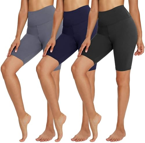 TNNZEET 3er Pack Radlerhose Damen High Waist Shorts Kurze Sporthose Blickdicht Sommer Leggings Unter Kleider für Sport Yoga,Dunkelgrau/Marineblau/Schwarz,XXL