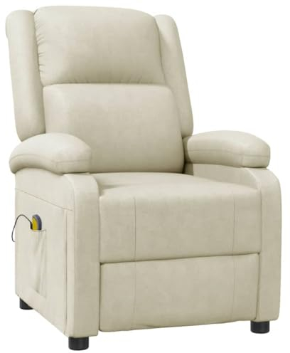 vidaXL Massagesessel, TV Sessel mit manueller Liegefunktion, Relaxsessel mit 6 Massagepunkten, Fernsehsessel Ruhesessel Liegesessel, Creme Kunstleder