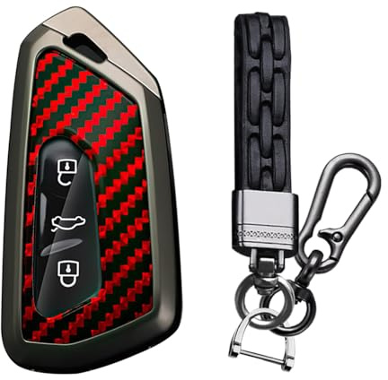 TECART Smart Autoschlüssel Hülle cover Passt für VW Golf 8 R ID.4 Atlas Multivan T7 Seat Leon MK4 Octavia A8 Enyaq PVC Schlüsselanhänger Keyless Go Schutz 3 Taste Kohlefaser