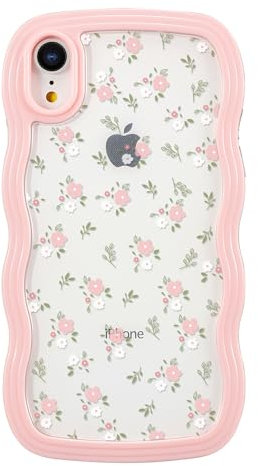 ZCDAYE Floral Case Compatible with iPhone XR, Aesthetic Flower Pattern & Cute Curly Wavy Shape Phone Case for Women Girls,Soft TPU Shockproof Cover for iPhone XR, Pink