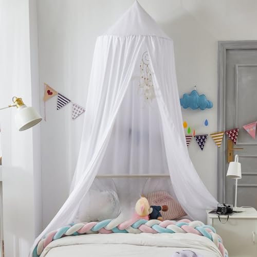 Vercico Kids Bed Canopy Round Dome 240cm Canopy for Princess Girls Mosquito Net for Children's Bedroom Nursery Room Decoration Baby Crib