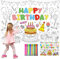1 Stück Ausmaltischdecke Kinder Ausmaltischdecke Einschulung Maltischdecke für Kinder Happy Birthday Deko Ausmal-Tischdecke Happy Birthday Poster zum Ausmalen mal Tischdecke mit 18 PCS Aquarellstifte