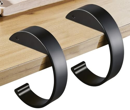 BULFULL 2PCS Purse Hook for Table C Shape Handbag Hanger Holder, Bag Hook for Hanging Bag, Heavy Duty Bag Hanger Purse Holder for Dining Tables, Desks, and More (Black+Black, 2pc)