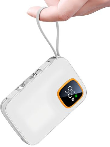 Power Bank 10000mAh, 22.5W Fast Charging Portable Charger With Built in Type-C and iOS Output Cables, LED Display, USB C In/Out External Battery Pack for iPhone iPad Samsung Android (White)