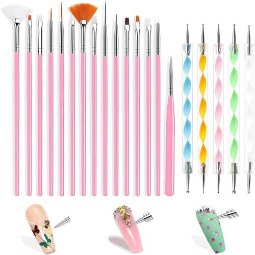 Nail Art Brushes, 1 Set Nail Art Tools, 15 Nail Art Pens And 5 Spiral Double Head Drill Pens, Painting Kit For Diy & Professional Use, Professional Nail Art Design