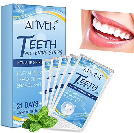 Teeth Whitening Strips, 21 Days Withings Strips Zähne Non-Sensitive Formel Peroxid Frei Zahnaufhellung Whitening Strips Zahnaufhellung Strips für Effektiv Removes Deep Stains, Sicher für Zahnschmelz
