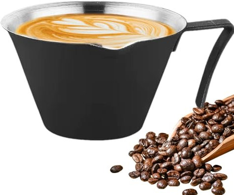 Dybnuhoc Tazza da caffè in metallo, tazza dosatrice in metallo per chicchi di caffè, brocca per caffè espresso con manico e bocca a V, accessori per macchine da caffè espresso