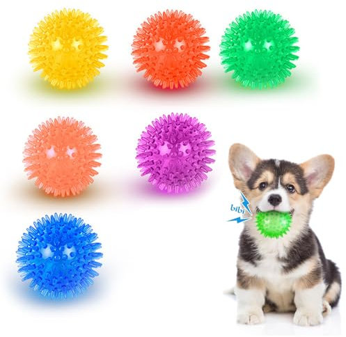 HUIQIHANG Lot de 6 balles couinantes pour chien, balles pointues en caoutchouc, adaptées pour les chiots de dentition, les chiens de petite et moyenne taille, petites balles flottantes à jouer