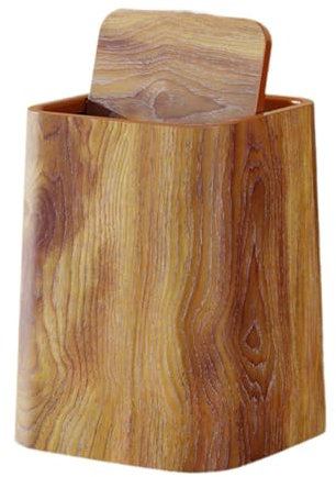 perfk Papelera Rústica, Papelera de Reciclaje, Papelera Decorativa Reutilizable de Grano de Madera, Papelera para Oficina, Granja, Dormitorio, Hogar, L with Cover