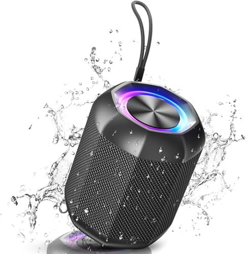VOSFEEL Bluetooth Speaker, Portable Speaker with LED Lights, Waterproof, Enhanced Bass, 18-Hour Playtime, TF Card, Aux, Wireless Outdoor Speakers for Camping, Travel, Garden, Party