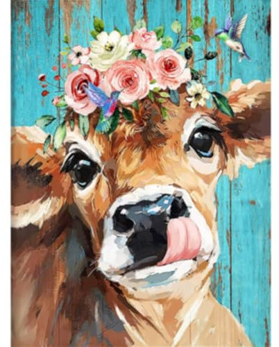 Malen Nach Zahlen Erwachsene Tiere Kuh - DIY Handgemalt Ölgemälde Leinwand Kits mit 3 Pinsel und Acrylpigment für Frauen Home Deko Geburtstag Weihnachten Geschenk - 40 x 50 cm (Ohne Rahmen)