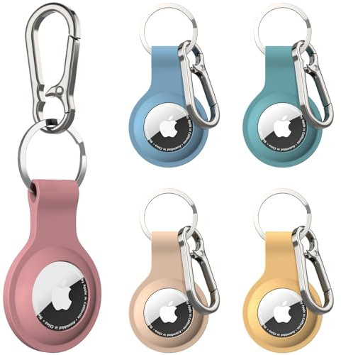 5 Pezzi AirTag Portachiavi per Apple Airtag, Porta AirTag in Silicone con Custodia AirTag e Carabina per Chiavi, Borse, Valigie e Collari per Animali