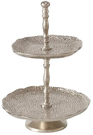 BOLTZE Dekoetagere MINA silber H33cm gehämmert aus Aluminium Metalletagere gemustert