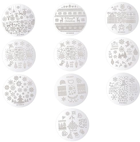 FOMIYES Weihnachts-nagelkunst-set 10-teilig Maniküre-nagelkunst-stempelplatten Weihnachtsbaum- Und Schneeflocken-vorlagen