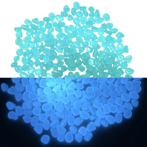 FOLANDO Lot de 500 pierres lumineuses, galets colorés phosphorescents pour jardin, décoration d'aquarium, décoration de paysage, petite pierre fluorescente (5-8 mm) (bleu clair)