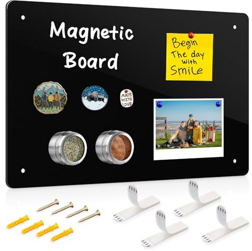CUHIOY Magnetic Board for Wall, 43 x 30CM A3 Metal Magnet Boards with Hook and Loop Tape & Screws, Display Board for Magnetic Spice Jars, Fridge Magnets, Home, Cabinet Bedroom, RV Use (Black, 1Pack)