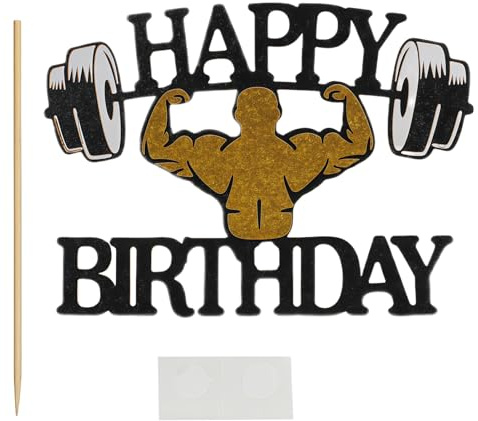 18th Birthday Gym Themed Fitness Cake Topper,Black Glitter Weightlifting Silhouette for Bodybuilder & Athlete Birthday Parties, Sport & Gym Enthusiast Celebration Decor