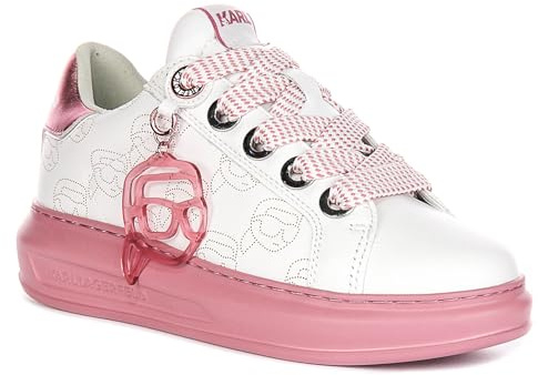 KARL LAGERFELD Kapri Nft Pendt Baskets basses pour femme Logo Detail Low Mid Cut Tla, blanc/rose, 39 EU
