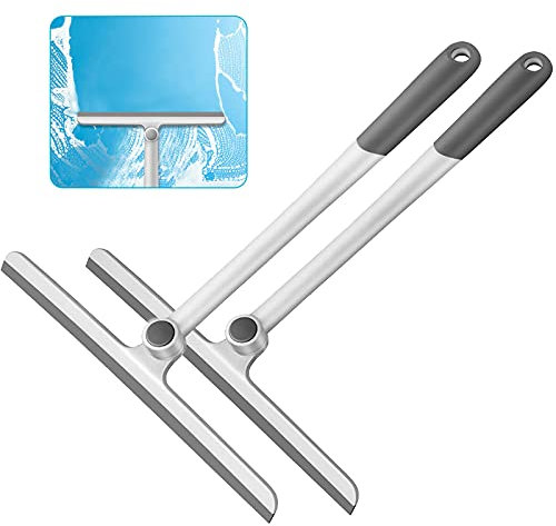 12 Inch 2 Pack Silicone Window Squeegee - A set of two 12-inch silicone squeegees in gray, designed for streak-free cleaning on glass doors, bathrooms, mirrors, cars, and tiles.