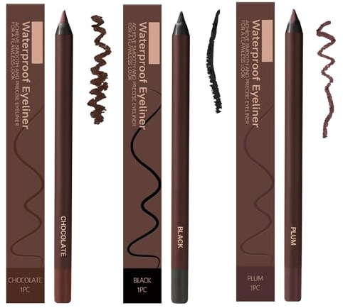 24 HR Waterproof Eyeliner Duo Sharpenable Eye Pencil, Soft-Eye-liner Waterproof, Glatt Pflaumen-Eyeliner langanhaltender, Natürlich Makeup für Frauen (3PC-ABC)