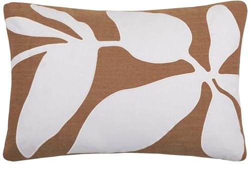 Voyage Maison Aspin Feather Filled Cushion – 100% Cotton Abstract Leaf Appliqué Decorative Pillow (Cinnamon - 40x60cm)