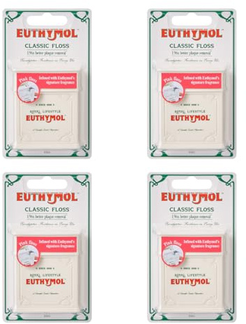 Euthymol rosa Zahnseide 50 m x 4, veganer Wachsbeschichtung, Minzgeschmack, breite Zahnseide für Klammern, Brücken und Implantate, Bleichen und Fleckenverhinderung, effektiver Plaque-Entferner