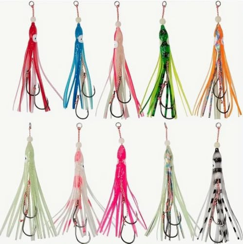 AMZfishing® Oktopus Naturköder System | Norwegen Angeln | Norwegen Köder | Oktopus Gummi | Meeresangeln Köder | Oktopus Beifänger (a: Alle Farbvarianten je 1x, # 3/0)
