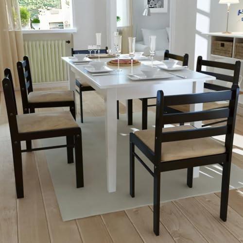 Mandloder Esszimmerstühle 6er Set, Braun, Massivholz Gummibaumholz, Samt Polyester Bezug, robuste Küchenstühle mit gepolsterten Sitzen, langlebige Holzstühle für Esszimmer, rustikales Design