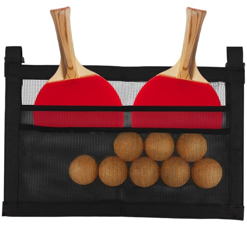 Fukaisu Ping Pong Paddle Holder with Straps, Mesh Under Table Ping Pong Organizer Hanging Pickleball Holder Table Tennis Accessories for Racket Ball Storage Organization