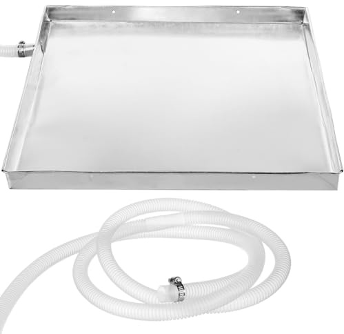 SOIMISS Stainless Steel Air Conditioner Drain Pan, 44x40cm Outdoor Ac Unit Drip Tray with 6. 6ft Drainage Hose & Clamp, Rust-proof Condensate Water Collector for Home & Window Air Conditioning