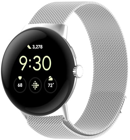 Wigento Smartwatch Armband Metall für Google Pixel Watch 4/3 45mm Mesh Magnetverschluss Schwarz