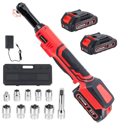 Visseuse à cliquet sans fil 3/8, 60 Nm, clé à cliquet électrique, réglage de la vitesse en continu avec 2 batteries de 2,0 Ah, lot de 10 clés à cliquet - Idéal pour les réparations automobiles et les
