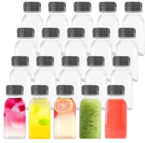 Bouteilles Jus Plastique Mini bouteilles de jus en plastique 113 ml avec bouchon, contenants transparents réutilisables et vides for, lait autres boissons(48PCS 120ml)