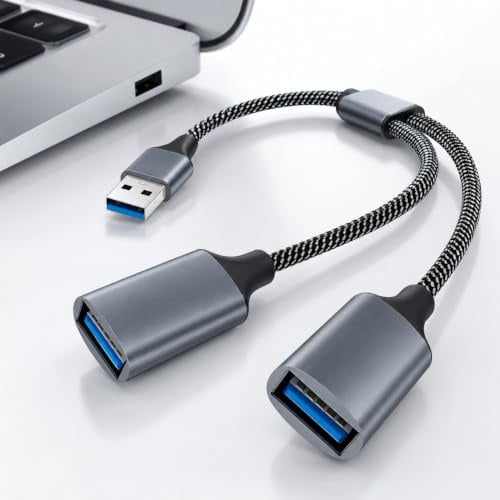 USB Splitter 2 Port USB A Adapter Cable Dual USB Extension Hub | Converts 1 USB Port Into 2 Connections – For Keyboards Mice Printers Flash Drives And Game Consoles