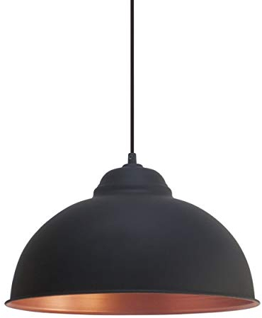 EGLO Pendellampe Truro, Vintage Pendelleuchte im Industrial Design, Retro Hängelampe aus Stahl, schwarz, kupfer, E27 Fassung, Ø 37 cm