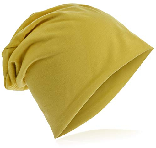 Miobo Slouch Beanie Mütze, Long, Unifarbe, Herren Damen, Senfgelb