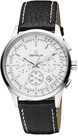 Orphelia Herren-Armbanduhr 24h Dual Time Quarz Leder, Schwarz/Silber